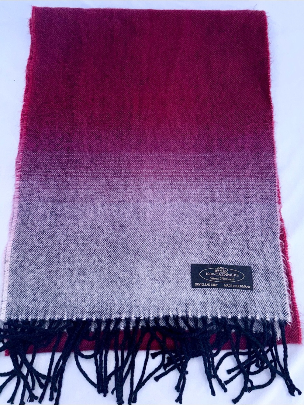 100% Cashmere Ombre Red to Gray Scarf - Made in Germany